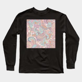 Pretty Pink and Blue Paisley Pattern Long Sleeve T-Shirt